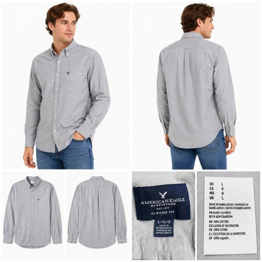 American Eagle Light Gray Button Down Shirt Men’s L